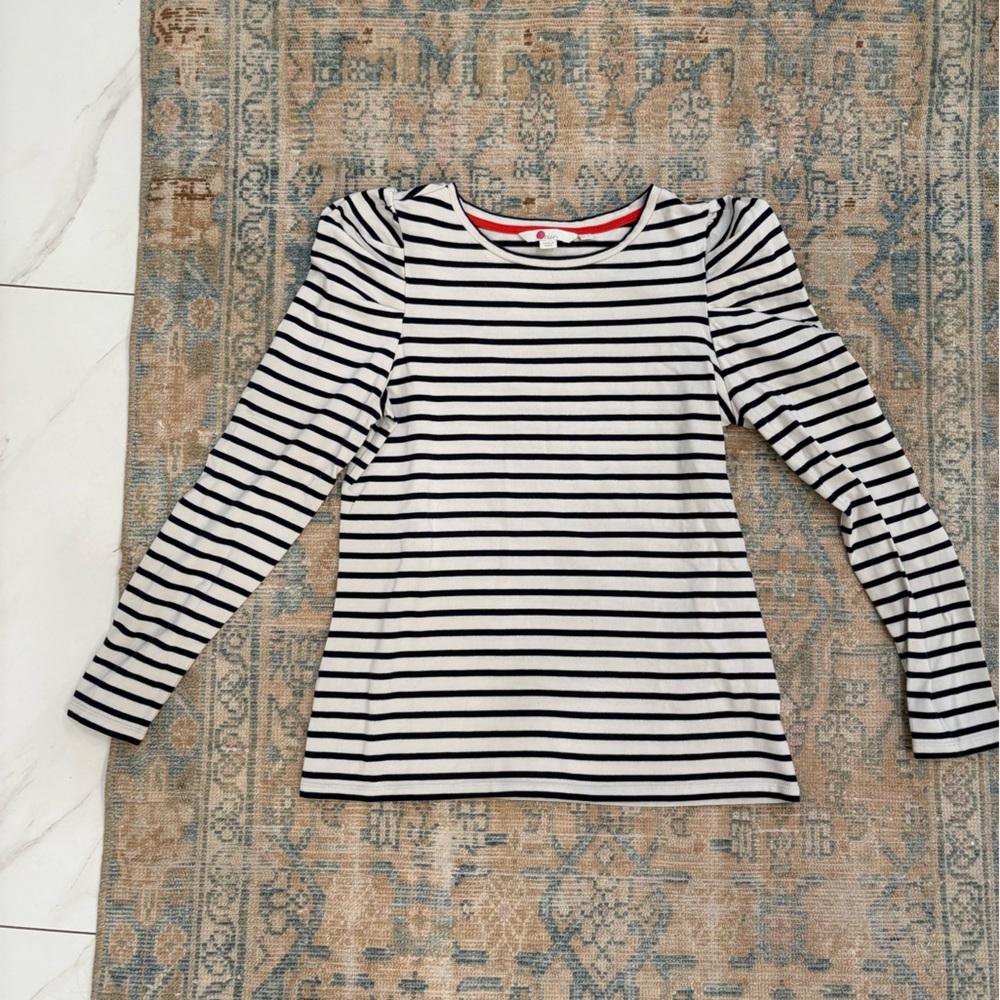 Boden Black and White Fitted Long Sleeve Tee with puff sleeve